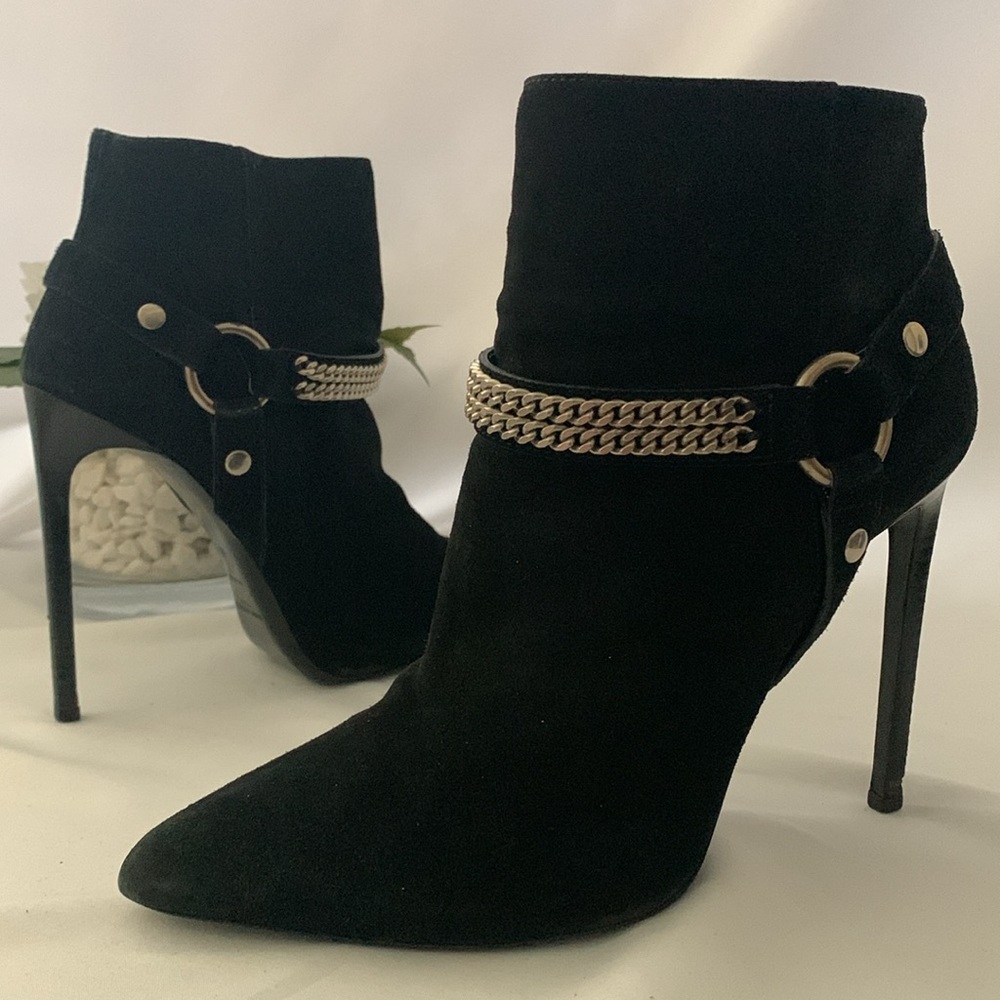 SAINT LAURENT PARIS Chain Harness Stiletto Heel Bootie